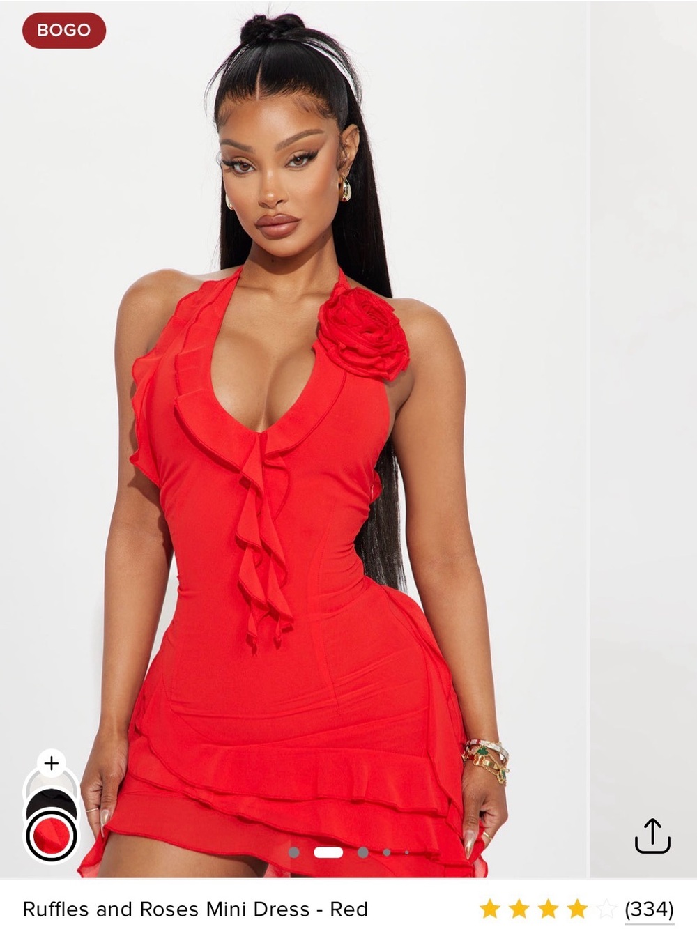 Fashion Nova Ruffles and Roses Mini Dress - Red - Picture 2 of 2